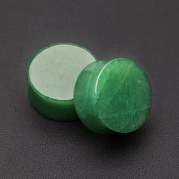Detail View 1 of A Pair of Jade Aventurine Stone Double Flared Ear Gauge Plug-Green
